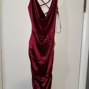 Red Bodycon Cowl Neck Cocktail Dress